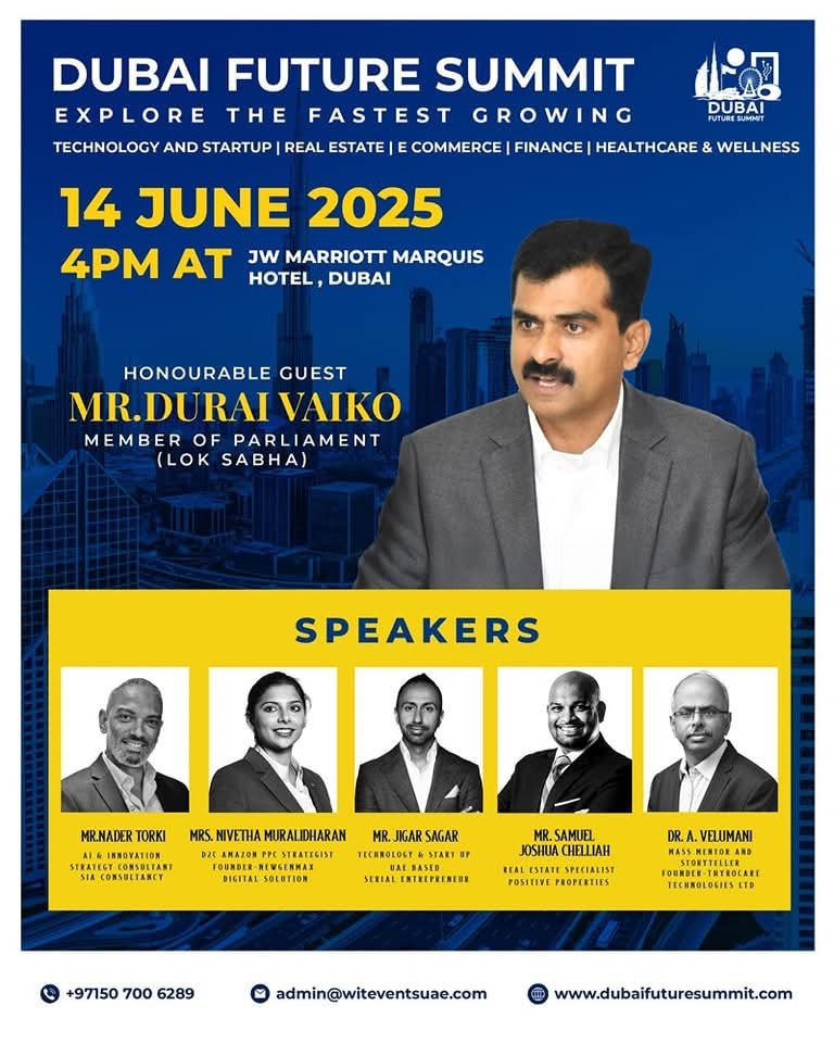 Dubai Future Summit” மாநாடு துரை வைகோ mp வாழ்த்து